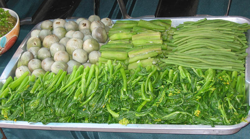 Steamed vegetable display in Thailand