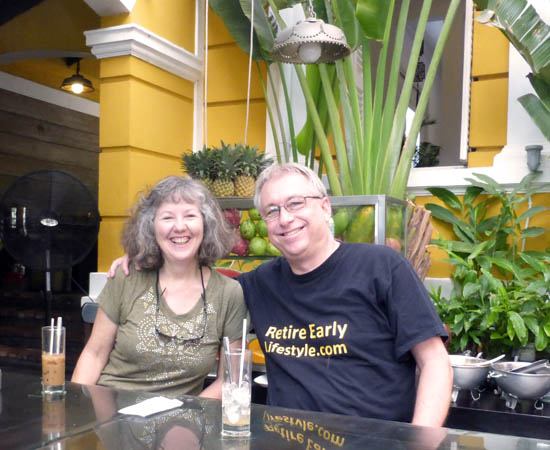 Akaisha and Billy at a cafe in Saigon, Vietnam