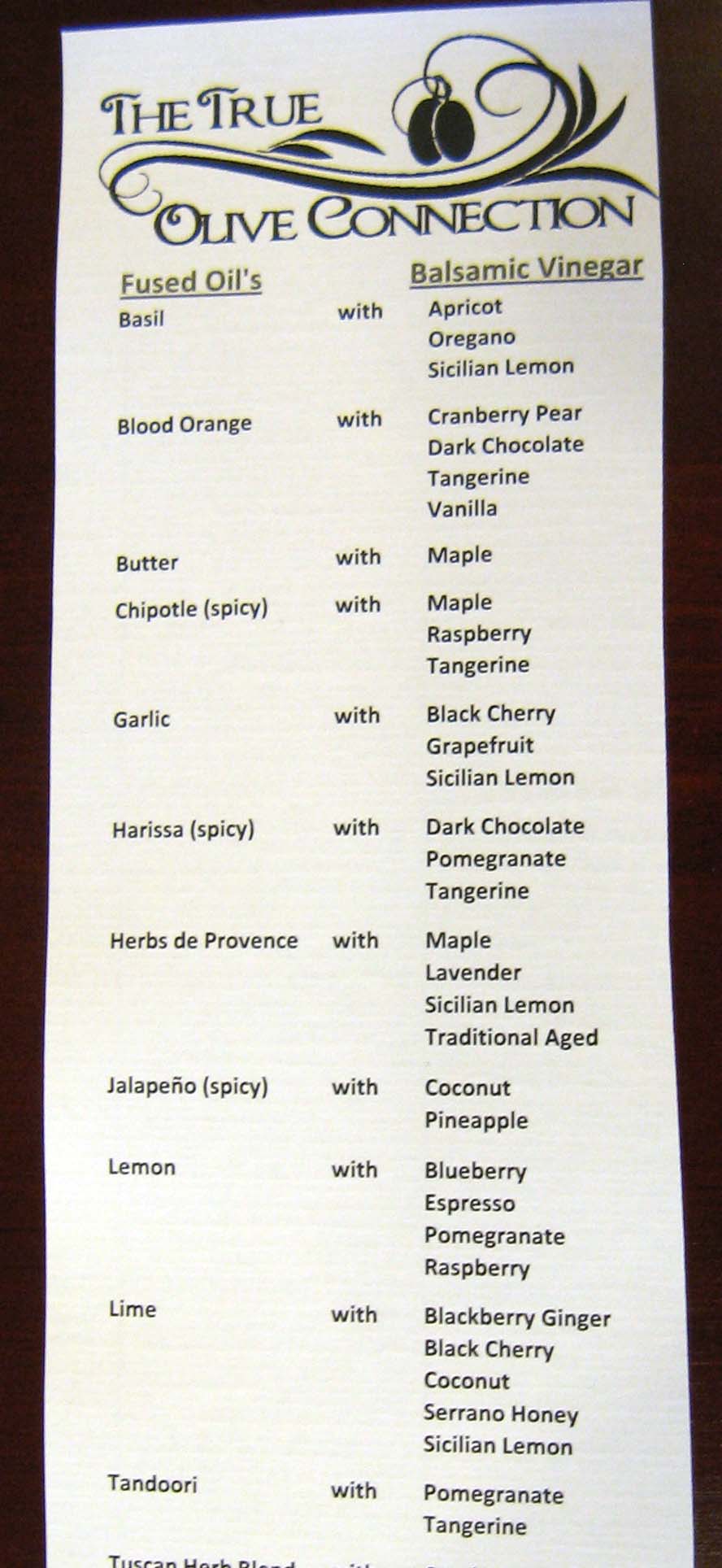 Suggested combinations for dipping bread