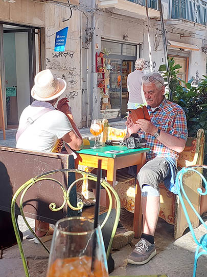 Older couple having an Aperole Spritz, A to' Casa, Palermo, Sicily