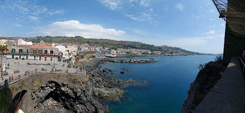 View of the town from Castello Normano, Aci Castello, Sicily