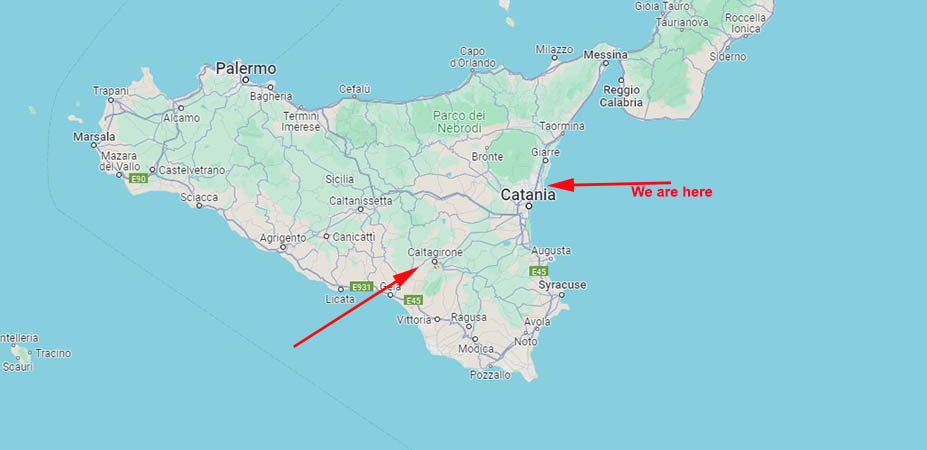 Map of Sicily and Aci Castello marked, Sicily