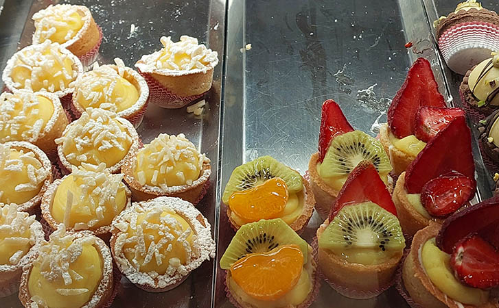 Crostata filled with vanilla cream or fruit, Pastry Shops in Anzio, Italy