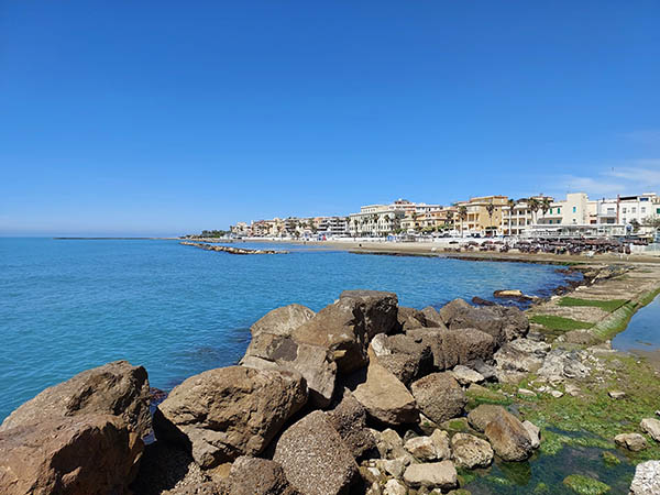 From the port looking back at the city of Anzio, Italy