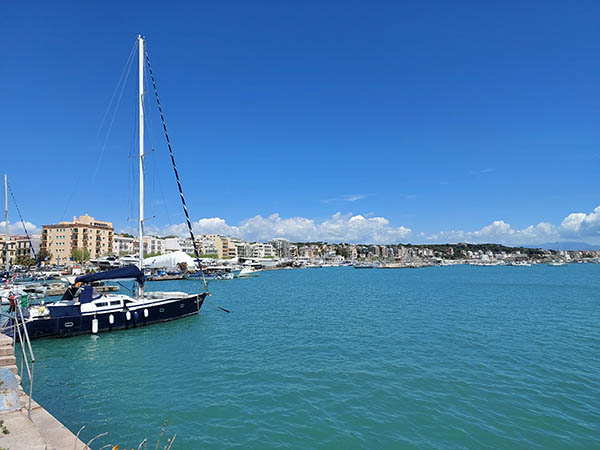 Looking back at the town from the port in Anzio, Italy