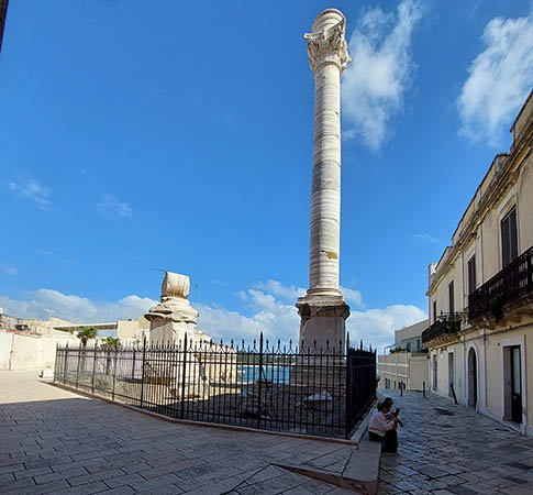 From the Appian Way Roman columns looking towards the harbor of Brindisi, Italy
