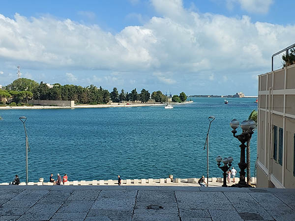 Looking out into the Brindisi Harbor, the gateway from Brindisi to the Adriatic Sea.