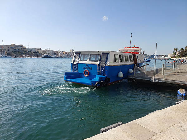 The fan tail of the Brindisi Harbor Ferry, Brindisi, Italy