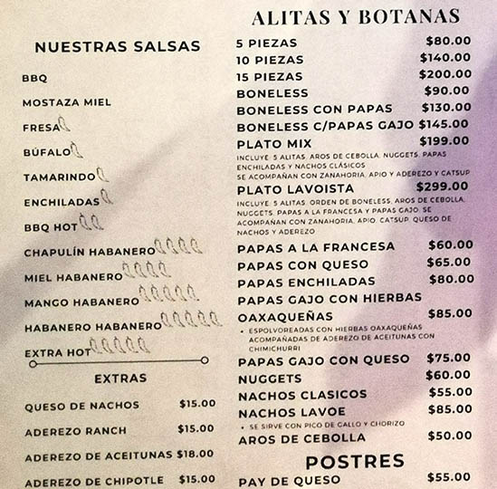 Menu at Cafe Lavoe