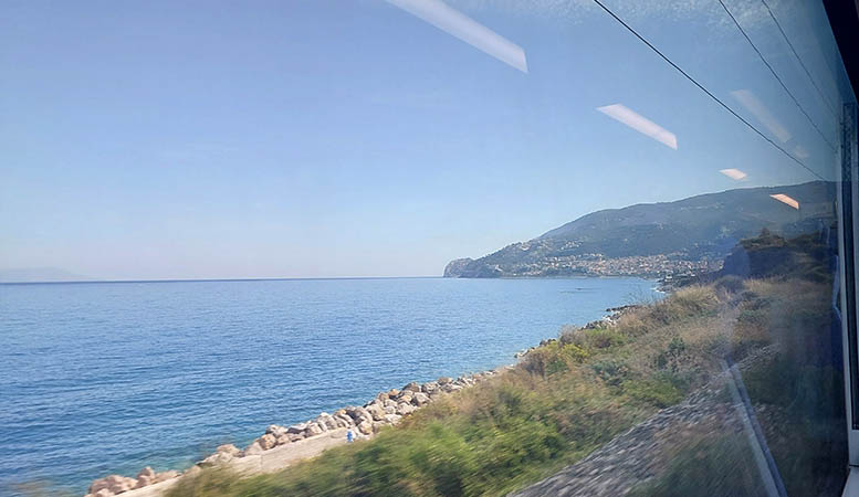 out the window of train Cefalu to Catania, Sicily