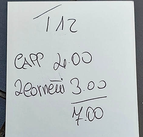 Bill for 2 at Cathedral's Cafe, Catania, Sicily