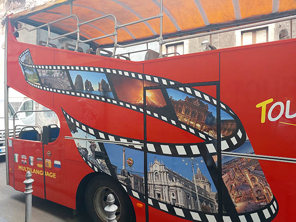 Painting on the side of the tour bus, Catania, Sicily