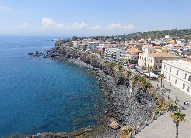 Elevated view of the eastern coast of Sicily