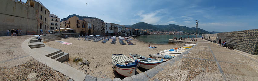 Panoramic view of Cefalu Beach, Cefalu, Sicily
