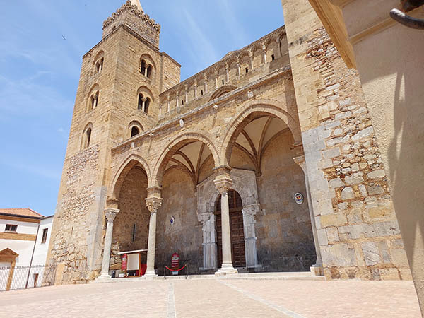 A closer look at the front of the Cathedral, Cefalu, Sicily