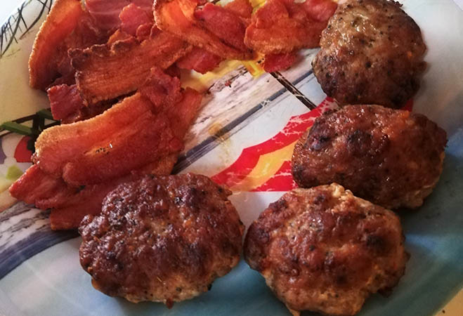 bacon and home made patty sausage