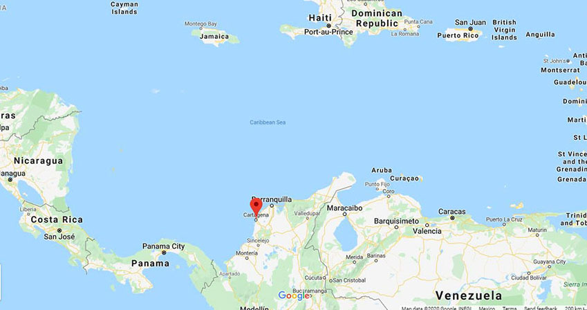 Map showing the location of Cartagena, Colombia