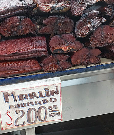 Piles of delicious smoked marlin
