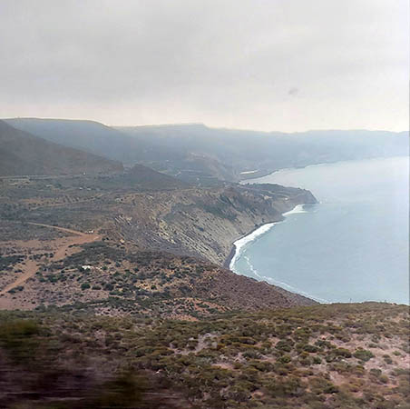 View of Pacific Coast from the bus going to Ensenada, Baja California, Mexico