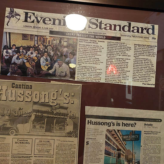 Newspaper clippings, Hussong's Cantina,  Ensenada, Baja California, Mexico