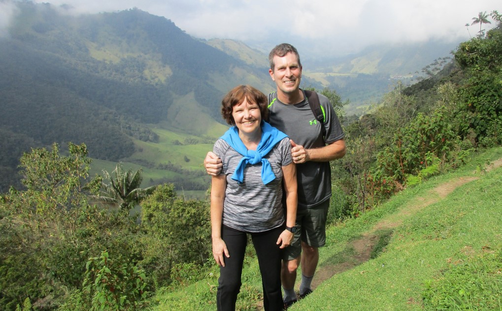 Middle aged couple Hiking the Cocora Valley in Columbia