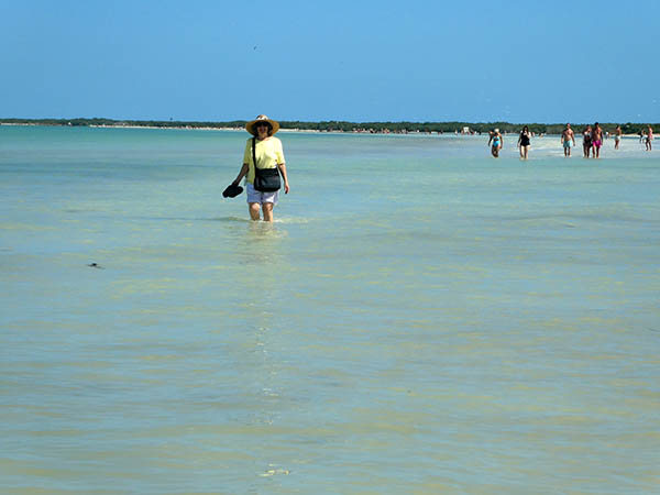Getting off sandbar, Holbox, Yucatan, Mexico