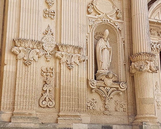 Ornate carvings at the Bishop's Palace in Lecce, Italy