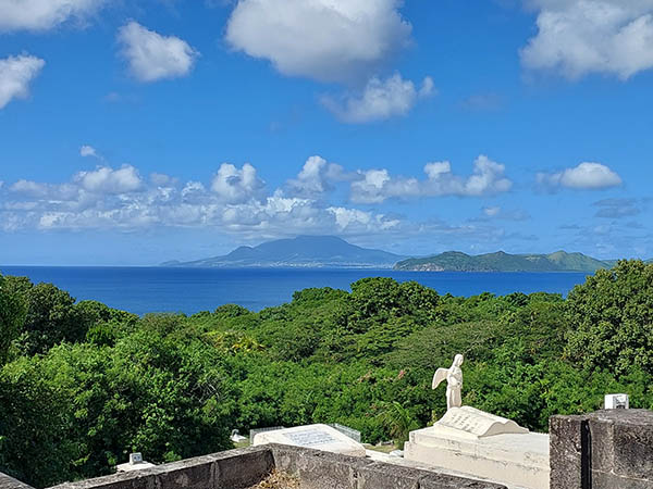 View of St. Kitts from the Anglican Church, Nevis, West Indies