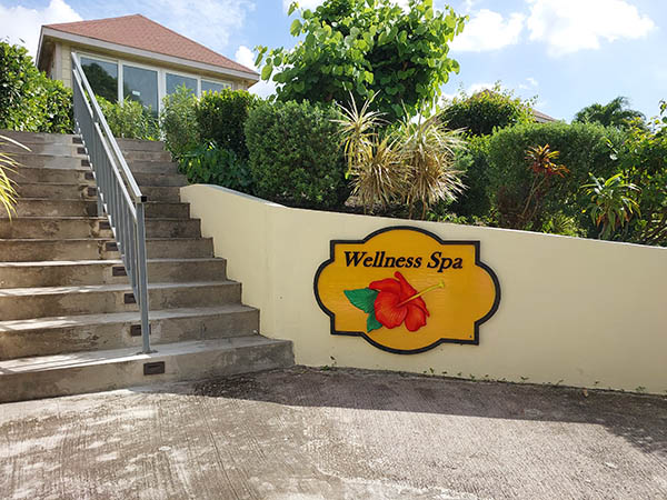 Stairway to work out room and spa at Hamilton Beach Villas and Spa, Nevis, West Indies
