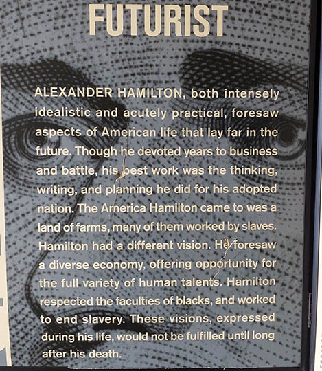 Sign inside museum describing Alexander Hamilton's dreams, talents and visions Nevis, West Indies