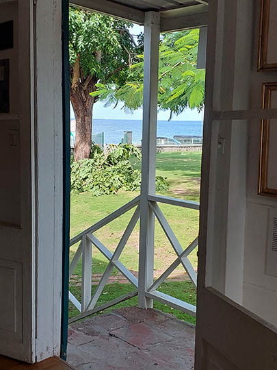 Looking our from Alexander Hamilton Museum towards the Caribbean Sea, Nevis, West Indies  