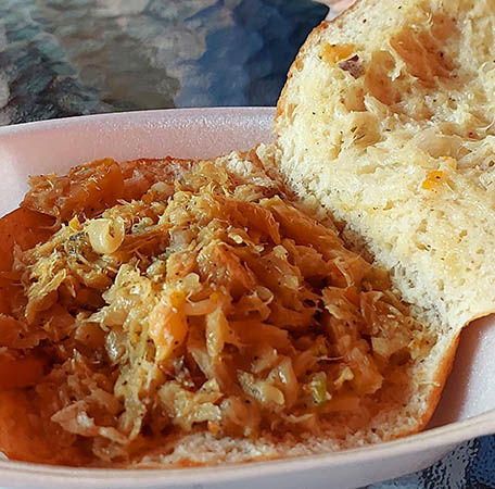 Saltfish inside a Johnny Cake, Nevis, West Indies 