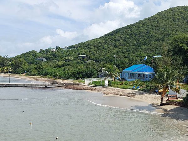 Oualie Beach and water taxi pier as seen from On The Rocks Bar and Lounge, Nevis, West Indies