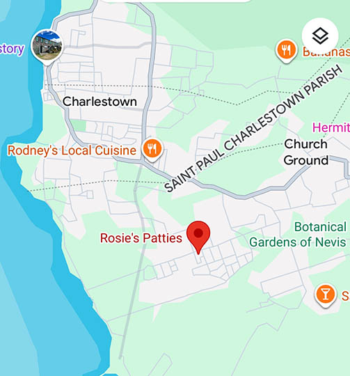 Map showing location of  Rosie's Pattys Restaurant, Nevis, West Indies
