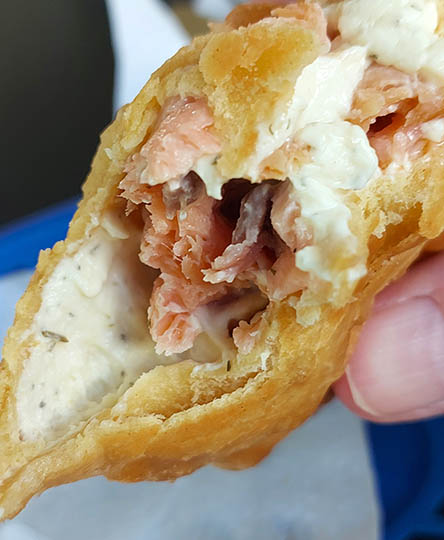 Salmon patty at Rosie's Pattys, Nevis, West Indies