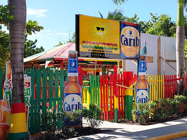 Sunshine's Restaurant Gate painted in Rasta Colors, Nevis, West Indies