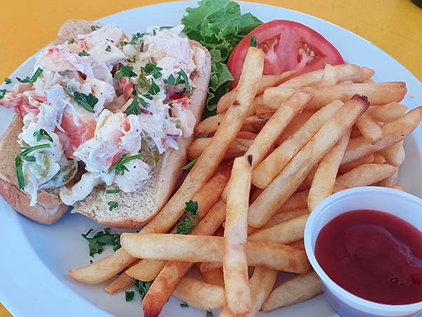 Lobster sandwich and fries at Sunshine's Beach Bar and Restaurant, Nevis, West Indies