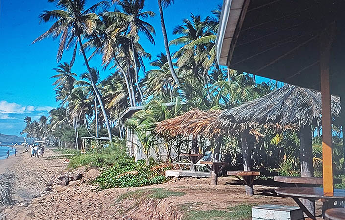 Photo of Pinney's Beach from Sunshine's Beach Bar and Restaurant, Nevis, West Indies, 1991