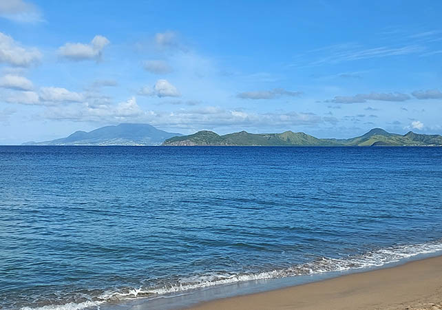 Beach view from Nevis towards St. Kitts, Hamilton Villas on Nevis, West Indies