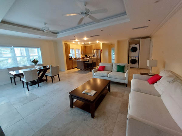 Dining room, living room, kitchen, laundry in Hamilton Villas on Nevis, West Indies