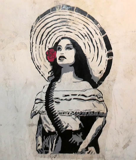 Beautiful Hispanic woman, Street art in Oaxaca, Mexico