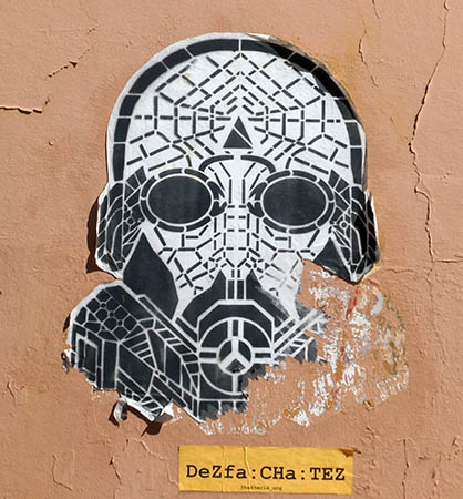 Gas Mask street art, Oaxaca, Mexico