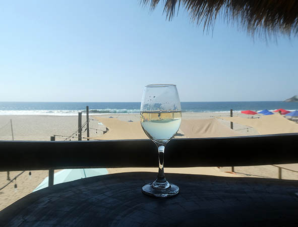 White wine, view of the beach, Terraza Zicatela, Puerto Escondido, Mexico