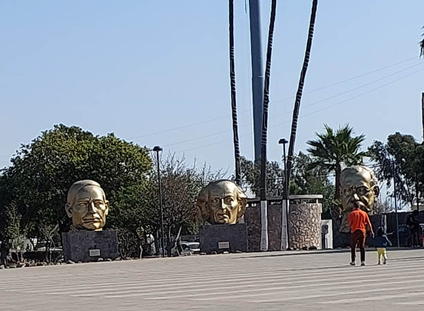 Bronze heads of the founding fathers of Puerto Ensenada, Baja California, Mexico