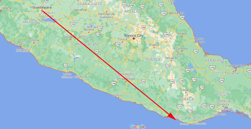 Route from GDL to Puerto Escondido