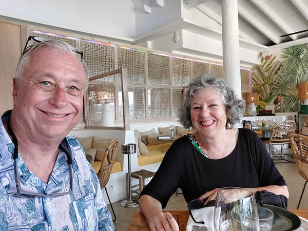 Senior couple at Shellona Restaurant, St. Barth