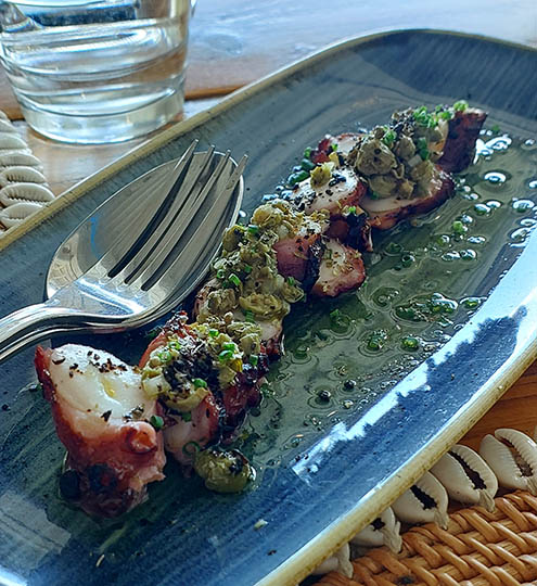 Grilled octopus salad at Shellona Restaurant, St. Barth
