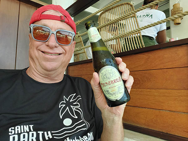 Billy with his Italian beer at Shellona Restaurant, St. Barth