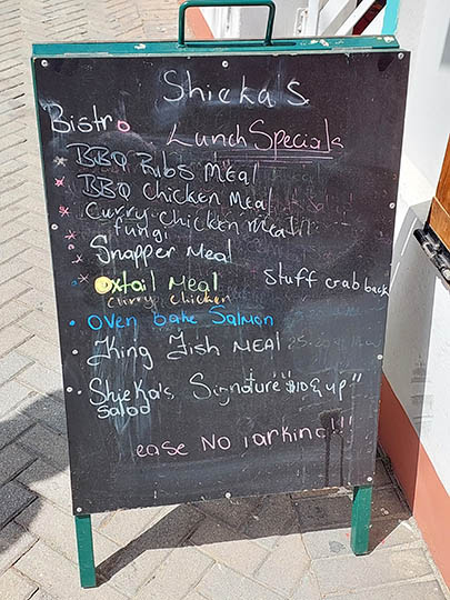 chalk board with menu written on it, Sheika's Bistro, St Maarten