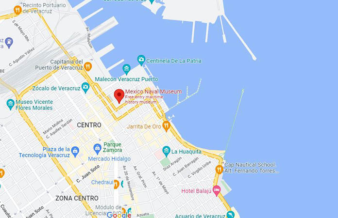 Map of Veracruz, Mexico showing the location of the Naval Museum